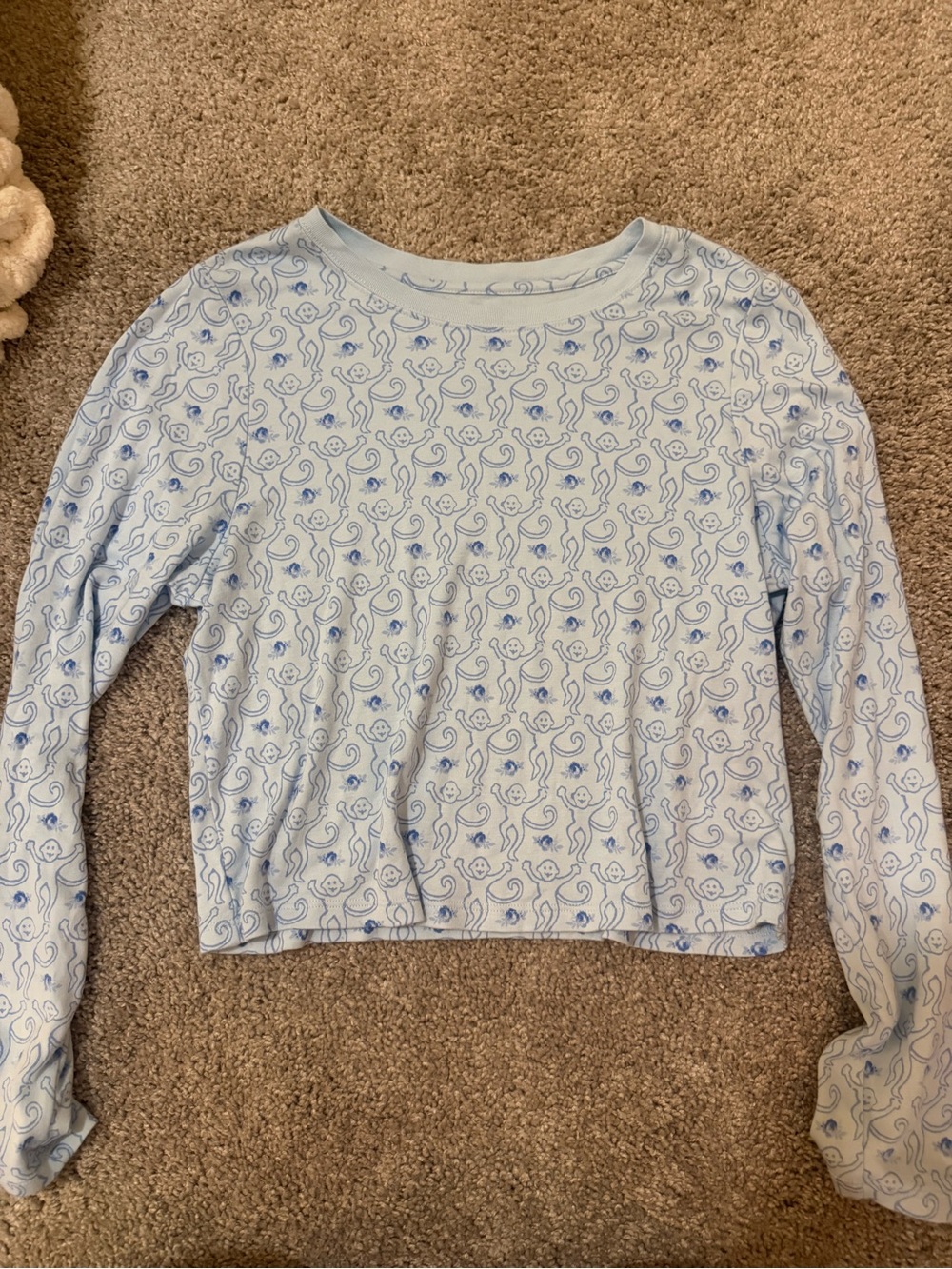 Roller Rabbit Light Blue Long-Sleeve Printed Crop Top